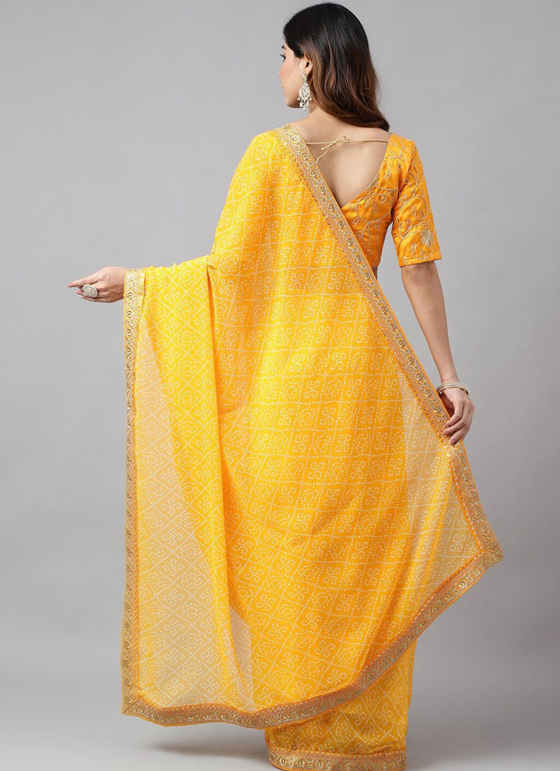 Vegaa Fashion Yellow Soft Georgette Bandhani Saree | Grocsy