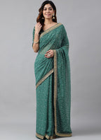 Vegaa Fashion Green Soft Georgette Bandhani Saree | Grocsy