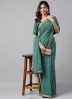 Vegaa Fashion Green Soft Georgette Bandhani Saree | Grocsy