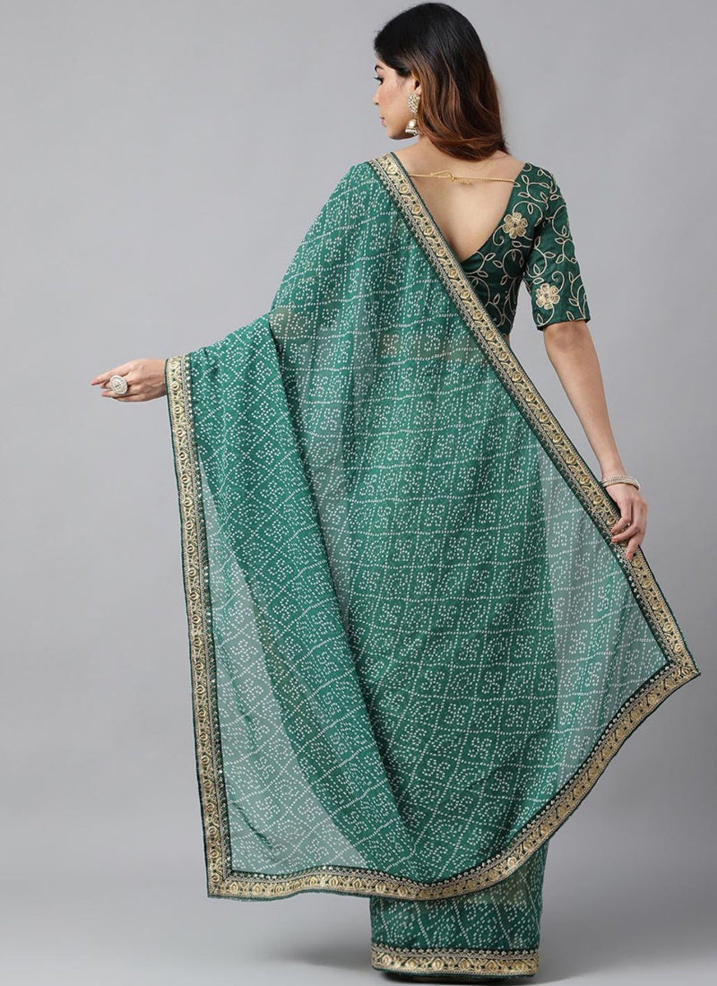 Vegaa Fashion Green Soft Georgette Bandhani Saree | Grocsy