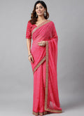 Vegaa Fashion Pink Soft Georgette Bandhani Saree | Grocsy