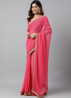 Vegaa Fashion Pink Soft Georgette Bandhani Saree | Grocsy