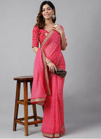 Vegaa Fashion Pink Soft Georgette Bandhani Saree | Grocsy