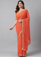 Vegaa Fashion Orange Soft Georgette Bandhani Saree | Grocsy