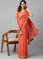 Vegaa Fashion Orange Soft Georgette Bandhani Saree | Grocsy