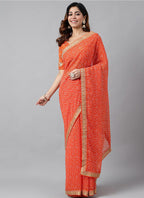 Vegaa Fashion Orange Soft Georgette Bandhani Saree | Grocsy