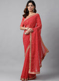Vegaa Fashion Red Soft Georgette Bandhani Saree | Grocsy