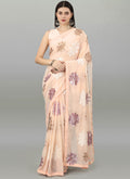 Vegaa Fashion Peach Georgette Embroidered Saree | Grocsy