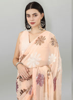 Vegaa Fashion Peach Georgette Embroidered Saree | Grocsy