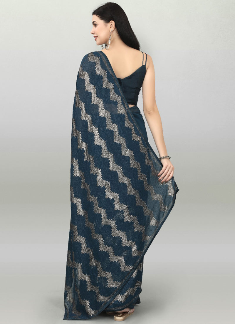 Vegaa Fashion Acqua Blue Georgette Sequence Party Wear Saree | Grocsy