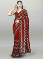 Vegaa Fashion Red Georgette Sequence Party Wear Saree | Grocsy