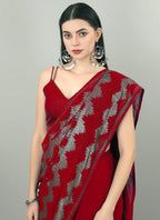Vegaa Fashion Red Georgette Sequence Party Wear Saree | Grocsy