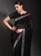 Vegaa Fashion Black Georgette Sequence Party Wear Saree | Grocsy
