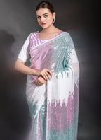 Vegaa Fashion Off White Georgette Sequence Party Wear Saree | Grocsy
