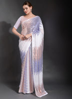 Vegaa Fashion Off White Georgette Sequence Party Wear Saree | Grocsy