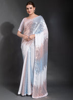 Vegaa Fashion Off White Georgette Sequence Party Wear Saree | Grocsy