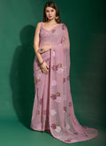Vegaa Fashion Onion Pink Georgette Sequence Flower Work Saree | Grocsy