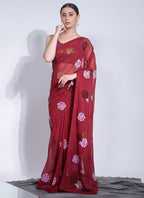 Vegaa Fashion Red Georgette Sequence Flower Work Saree | Grocsy