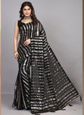 Vegaa Fashion Black Georgette Embroidered Party Wear Saree | Grocsy