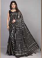 Vegaa Fashion Black Georgette Embroidered Party Wear Saree | Grocsy