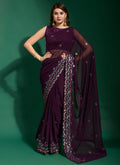Vegaa Fashion Purple Georgette Embroidered Party Wear Saree | Grocsy