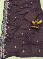 Vegaa Fashion Purple Georgette Embroidered Party Wear Saree | Grocsy