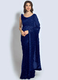Vegaa Fashion Blue Georgette Sequence Party Wear Saree | Grocsy