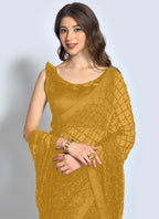Vegaa Fashion Yellow Georgette Sequence Party Wear Saree | Grocsy