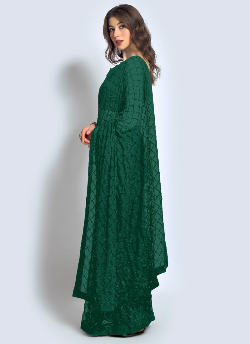 Vegaa Fashion Green Georgette Sequence Party Wear Saree | Grocsy