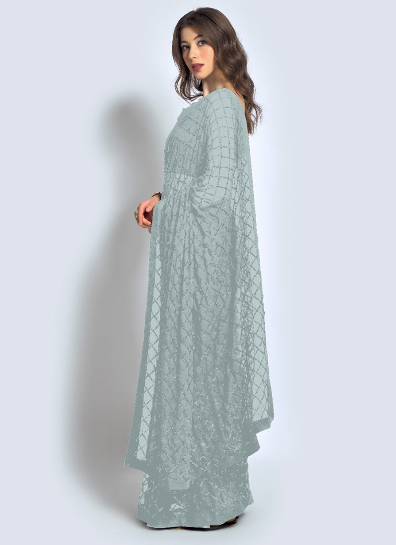 Vegaa Fashion Grey Georgette Sequence Party Wear Saree | Grocsy