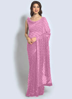 Vegaa Fashion Pink Georgette Sequence Party Wear Saree | Grocsy