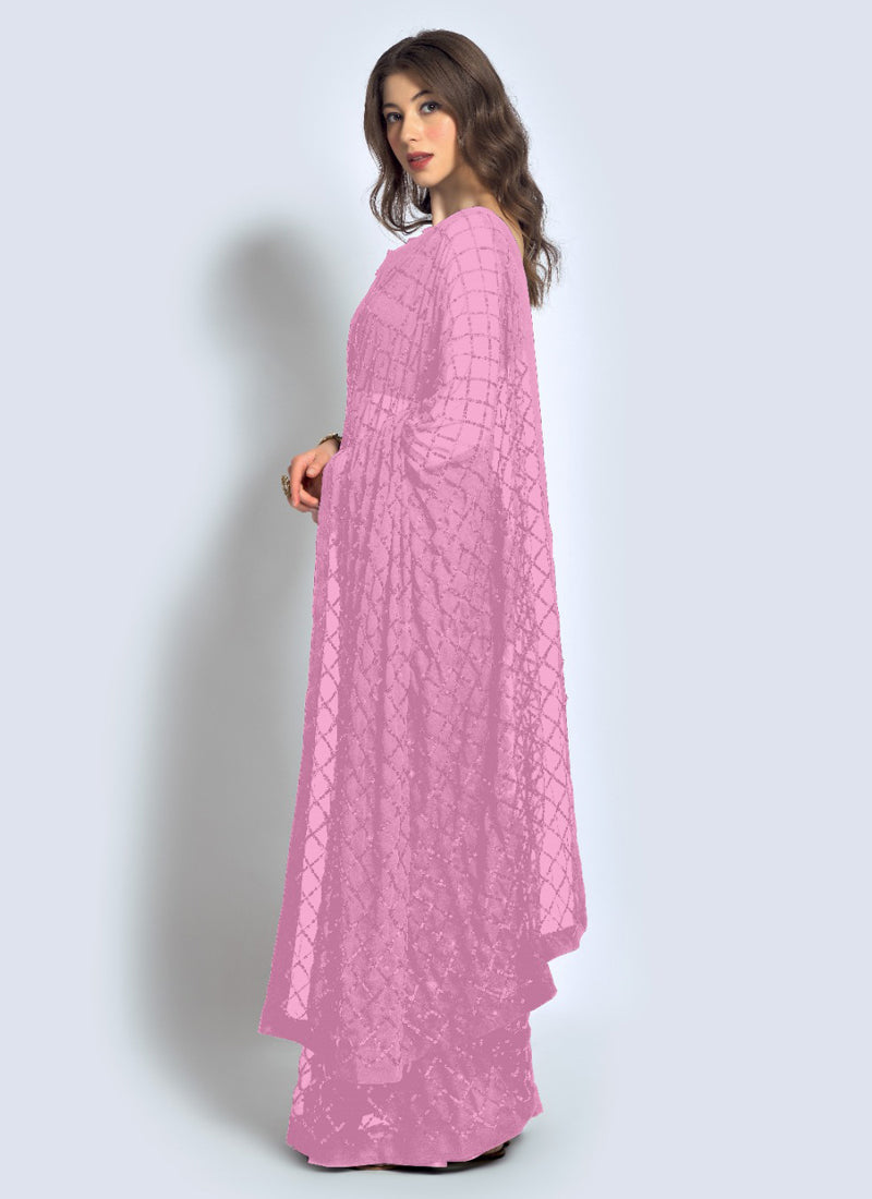 Vegaa Fashion Pink Georgette Sequence Party Wear Saree | Grocsy