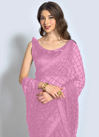 Vegaa Fashion Pink Georgette Sequence Party Wear Saree | Grocsy