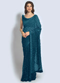 Vegaa Fashion Aqua Georgette Sequence Party Wear Saree | Grocsy