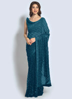 Vegaa Fashion Aqua Georgette Sequence Party Wear Saree | Grocsy