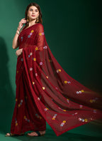 Vegaa Fashion Maroon Georgette Sequence Party Wear Saree | Grocsy