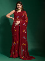 Vegaa Fashion Maroon Georgette Sequence Party Wear Saree | Grocsy