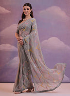 Vegaa Fashion Grey Heavy Georgette Sequence Work Saree | Grocsy