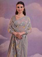 Vegaa Fashion Grey Heavy Georgette Sequence Work Saree | Grocsy