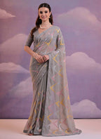 Vegaa Fashion Grey Heavy Georgette Sequence Work Saree | Grocsy