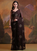 Vegaa Fashion Brown Heavy Georgette Sequence Work Saree | Grocsy