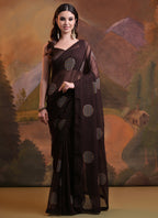 Vegaa Fashion Brown Heavy Georgette Sequence Work Saree | Grocsy