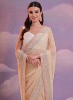 Vegaa Fashion Grey Heavy Georgette Sequence Work Saree | Grocsy