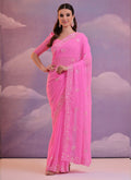 Vegaa Fashion Light Pink Grey Soft Georgette Sequence Work Saree | Grocsy