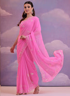Vegaa Fashion Light Pink Grey Soft Georgette Sequence Work Saree | Grocsy