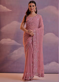 Vegaa Fashion Light Brown Grey Soft Georgette Sequence Work Saree | Grocsy