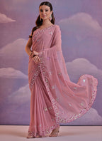Vegaa Fashion Light Brown Grey Soft Georgette Sequence Work Saree | Grocsy