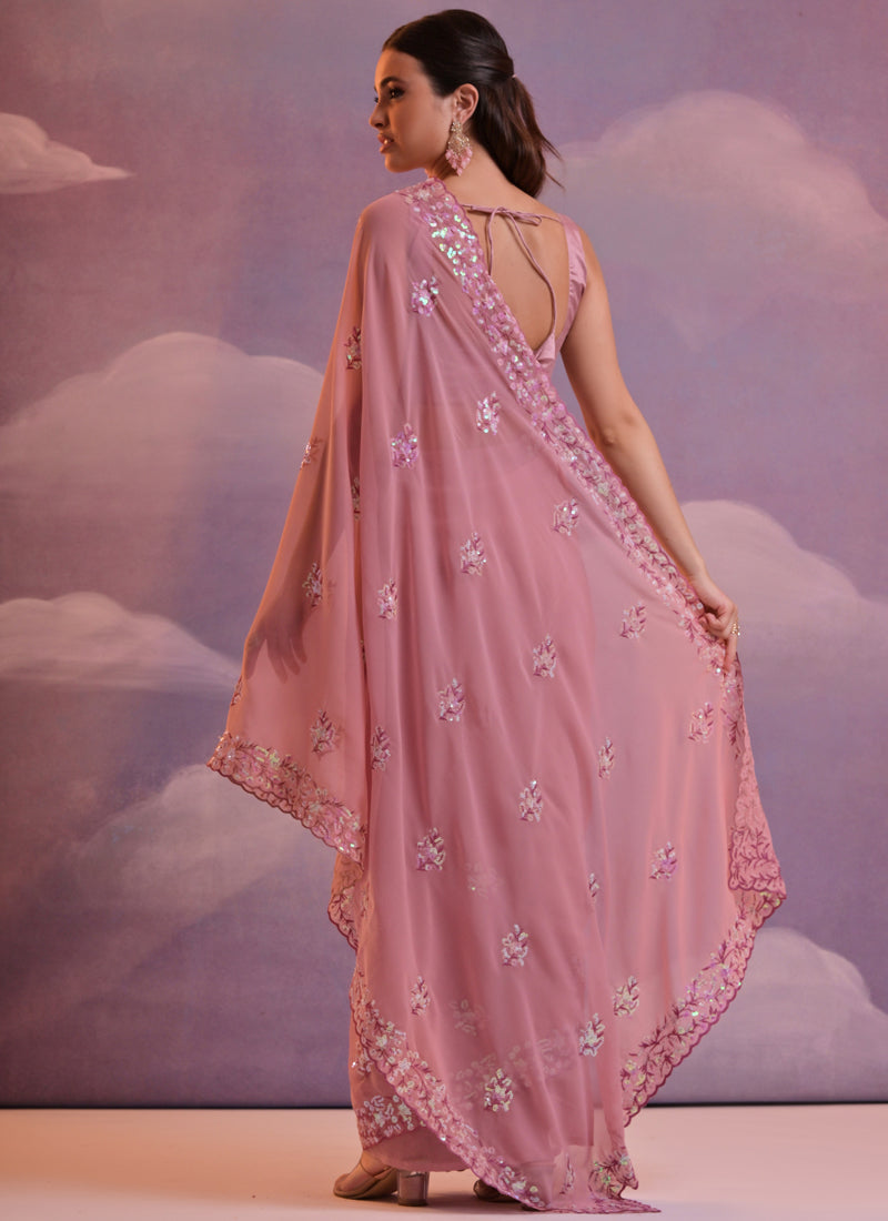 Vegaa Fashion Light Brown Grey Soft Georgette Sequence Work Saree | Grocsy