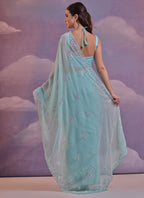 Vegaa Fashion Sky Blue Grey Soft Georgette Sequence Work Saree | Grocsy