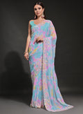 Vegaa Fashion Sky Blue Soft Georgette Sequence Work Saree | Grocsy